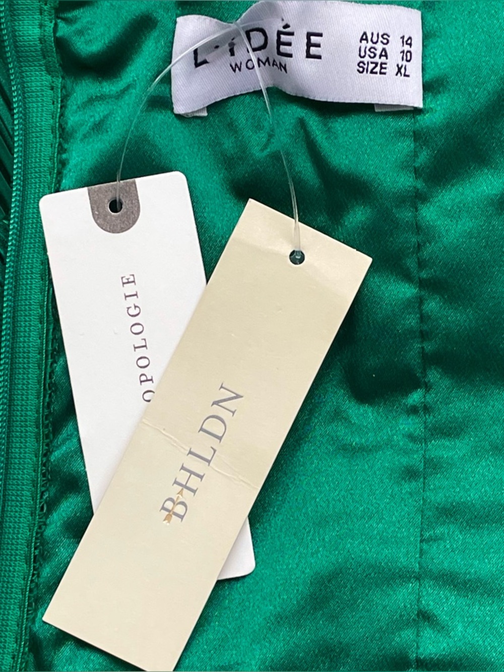 L'IDEE Sirene Plissé Off-Shoulder Puff-Sleeve Column Dress Emerald Green 10 NWT - Picture 10 of 16